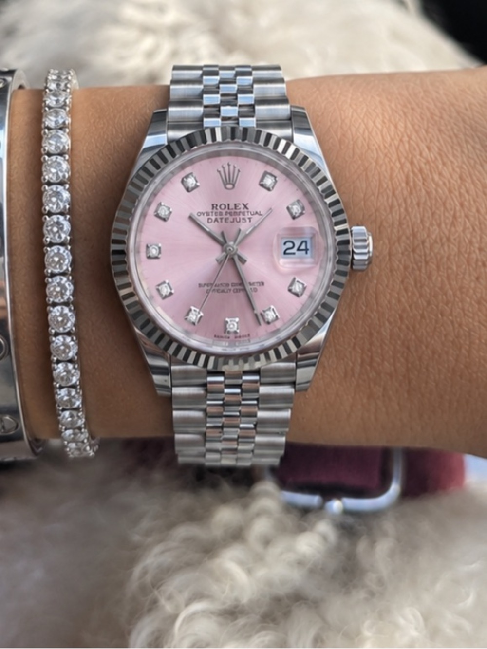 Stainless Steel Women's Watch with Pink Dial